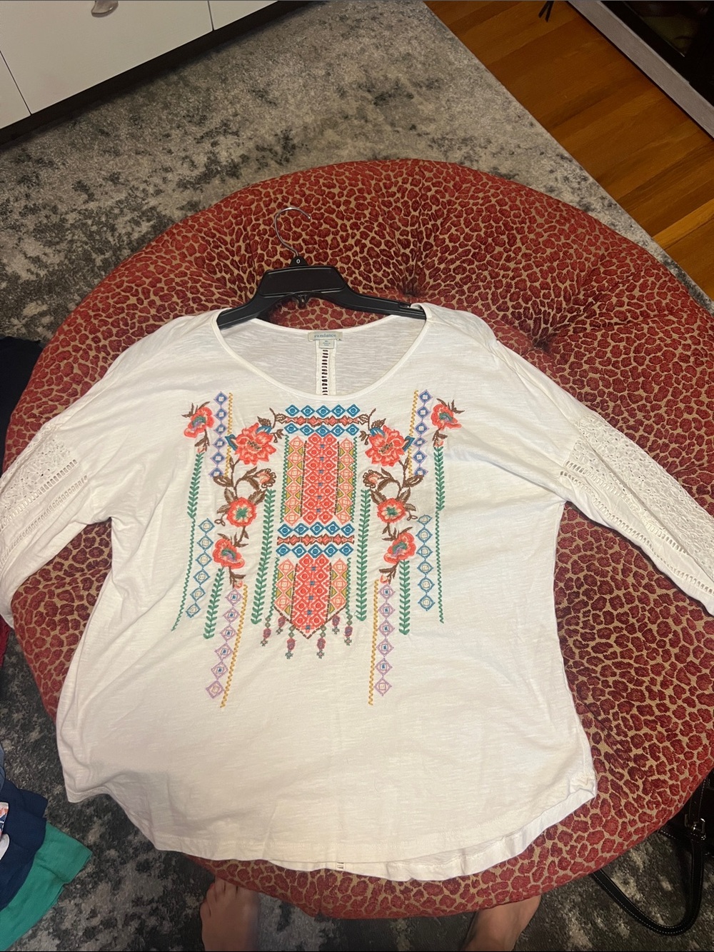 Sundance White Tunic with Multicolor Floral Embroidery